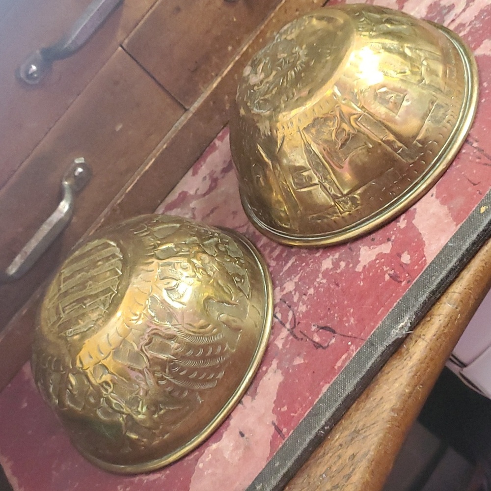 Pair of Middle East brass and copper nesting bowls D